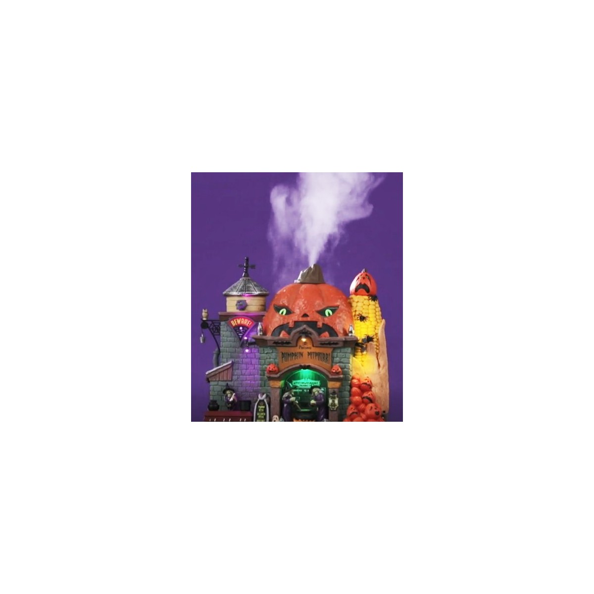 Maison sorcières citrouilles lumineuse fumante Lemax Halloween