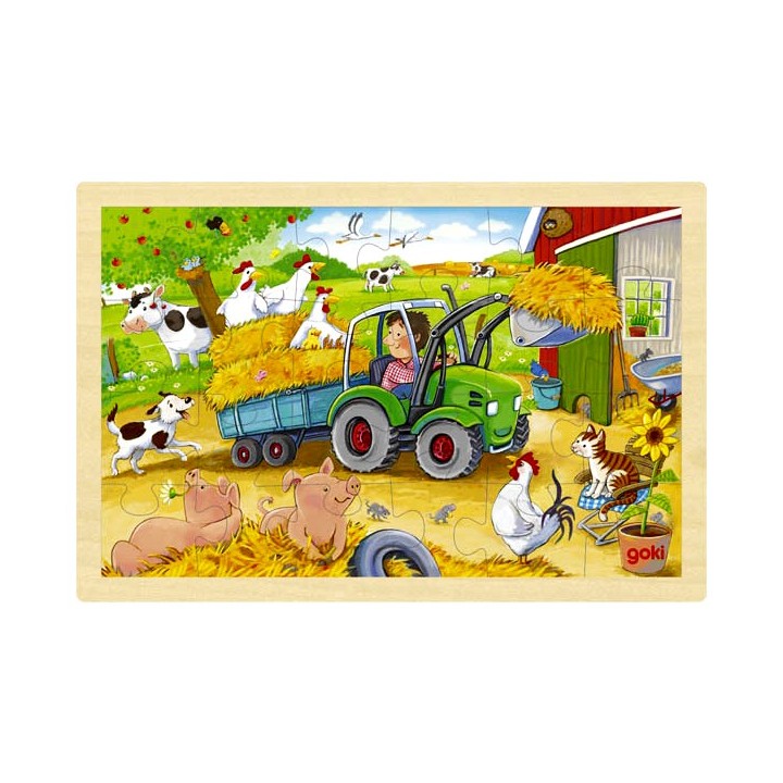 Puzzle cadre enfant en bois Ferme et tracteur 24 pièces