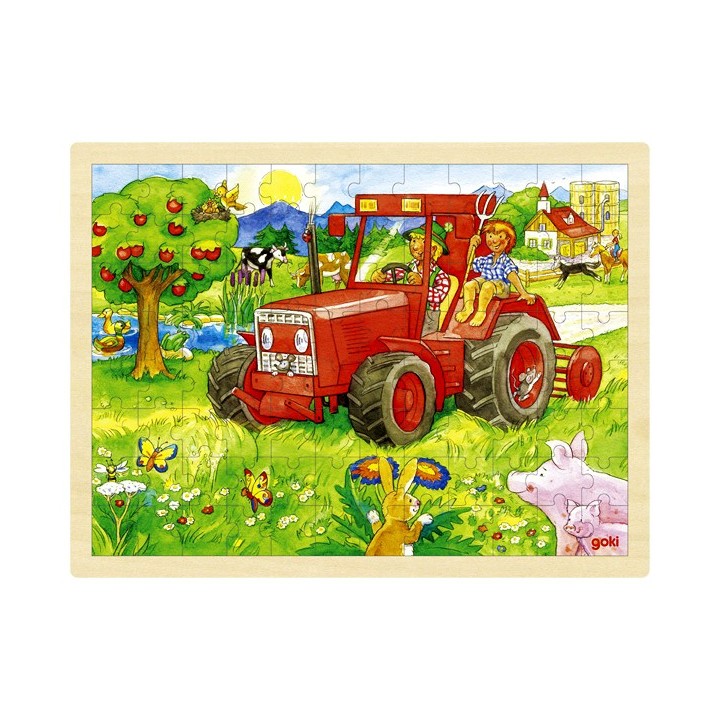 Puzzle cadre enfant en bois Tracteur 96 pièces
