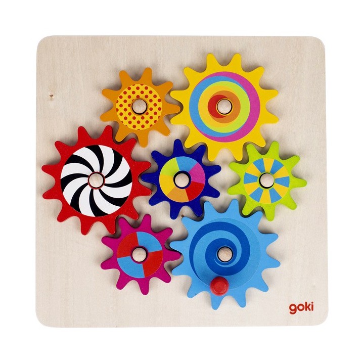 Jeu Puzzle en bois animé engrenages 8 pièces