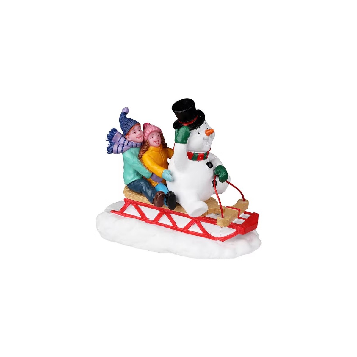 Luge enfants et bonhomme de neige Lemax