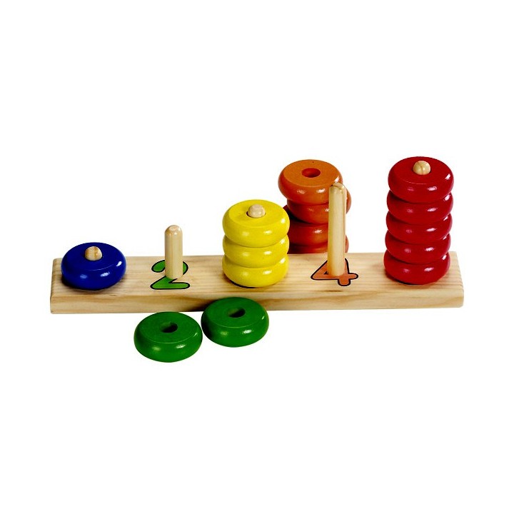 Jeu anneaux colorés en bois à empiler
