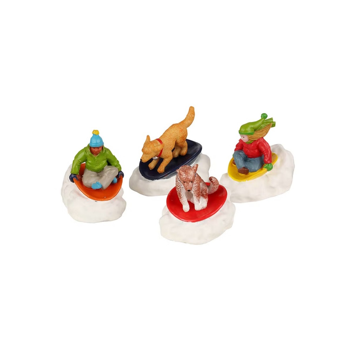 Enfants et chiens sur luge Lot de 4 Lemax