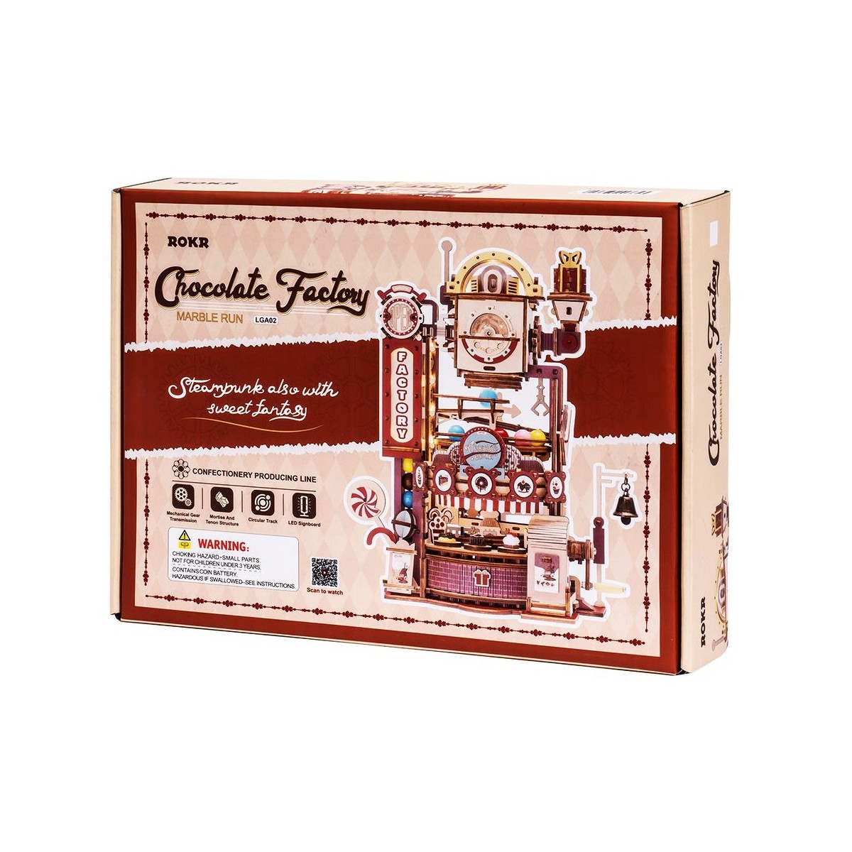 Maquette en bois animée lumineuse Circuit de billes Chocolaterie