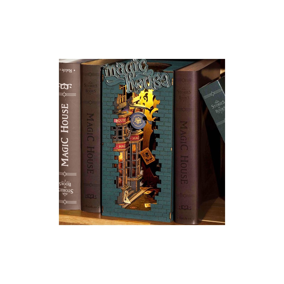 Maquette en bois lumineuse Serre-livres Ruelle magique