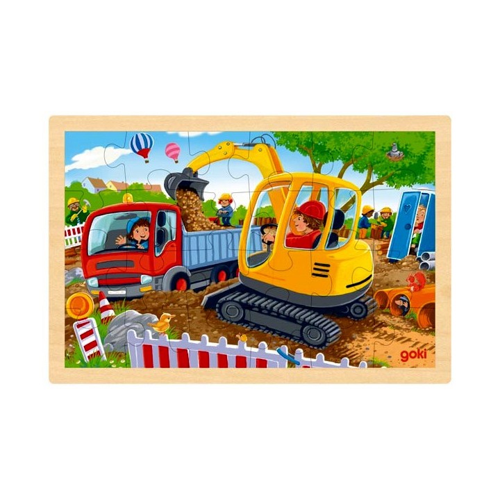 Puzzle cadre enfant en bois Chantier 24 pièces