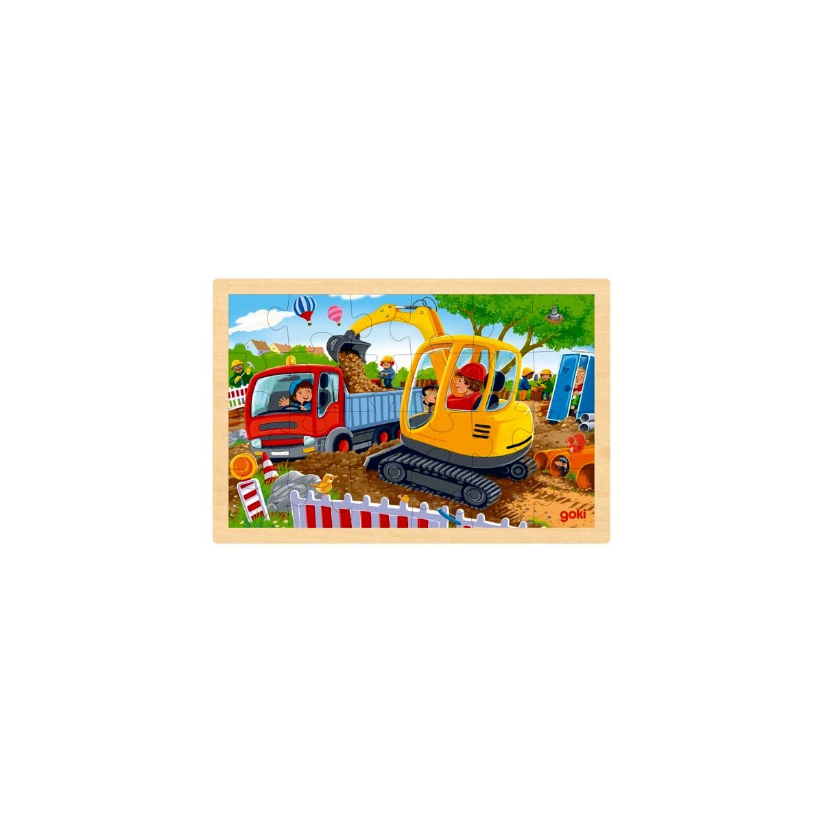 Puzzle cadre enfant en bois Chantier 24 pièces