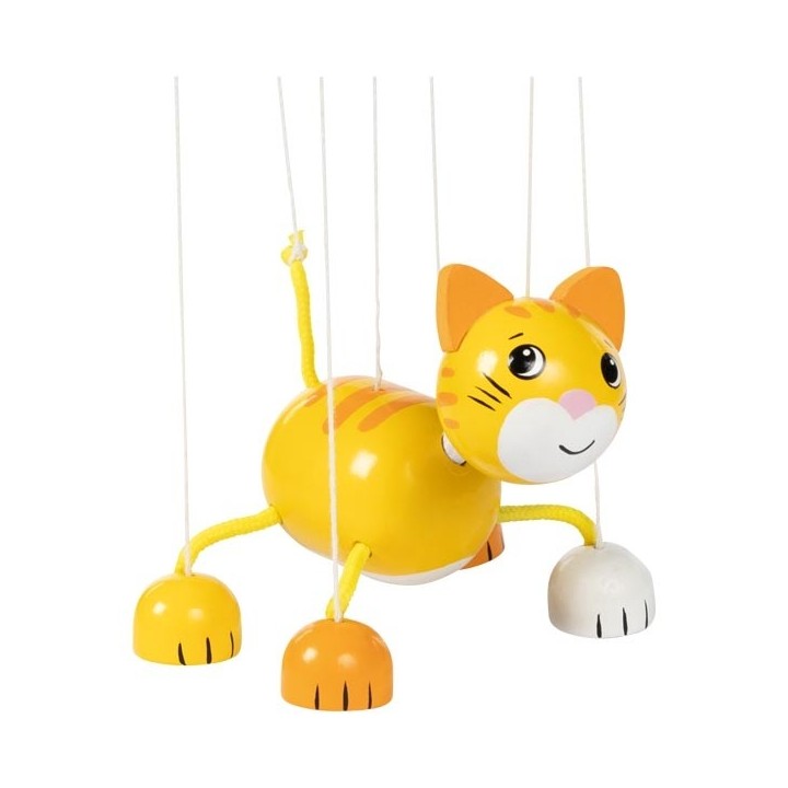 Marionnette à fil chat en bois jaune