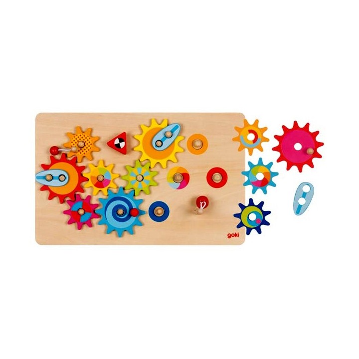 Jeu puzzle en bois animé engrenages 16 pièces