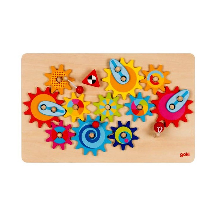 Jeu puzzle en bois animé engrenages 16 pièces