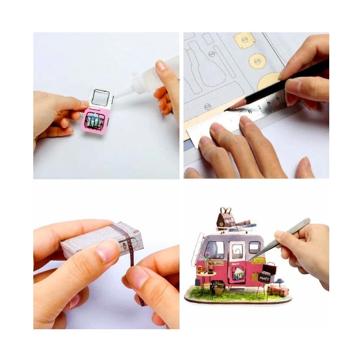 Maquette en bois lumineuse Caravane