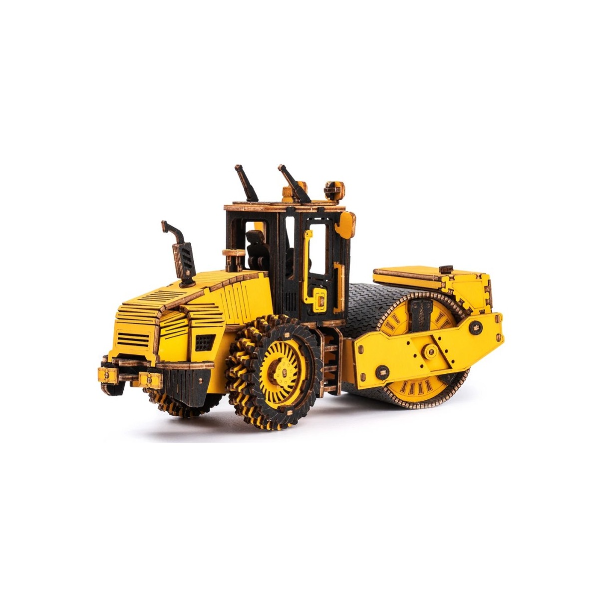 Maquette en bois Rouleau compresseur jaune