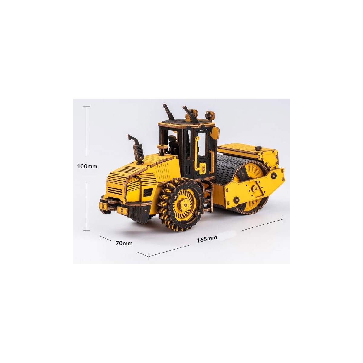 Maquette en bois Rouleau compresseur jaune