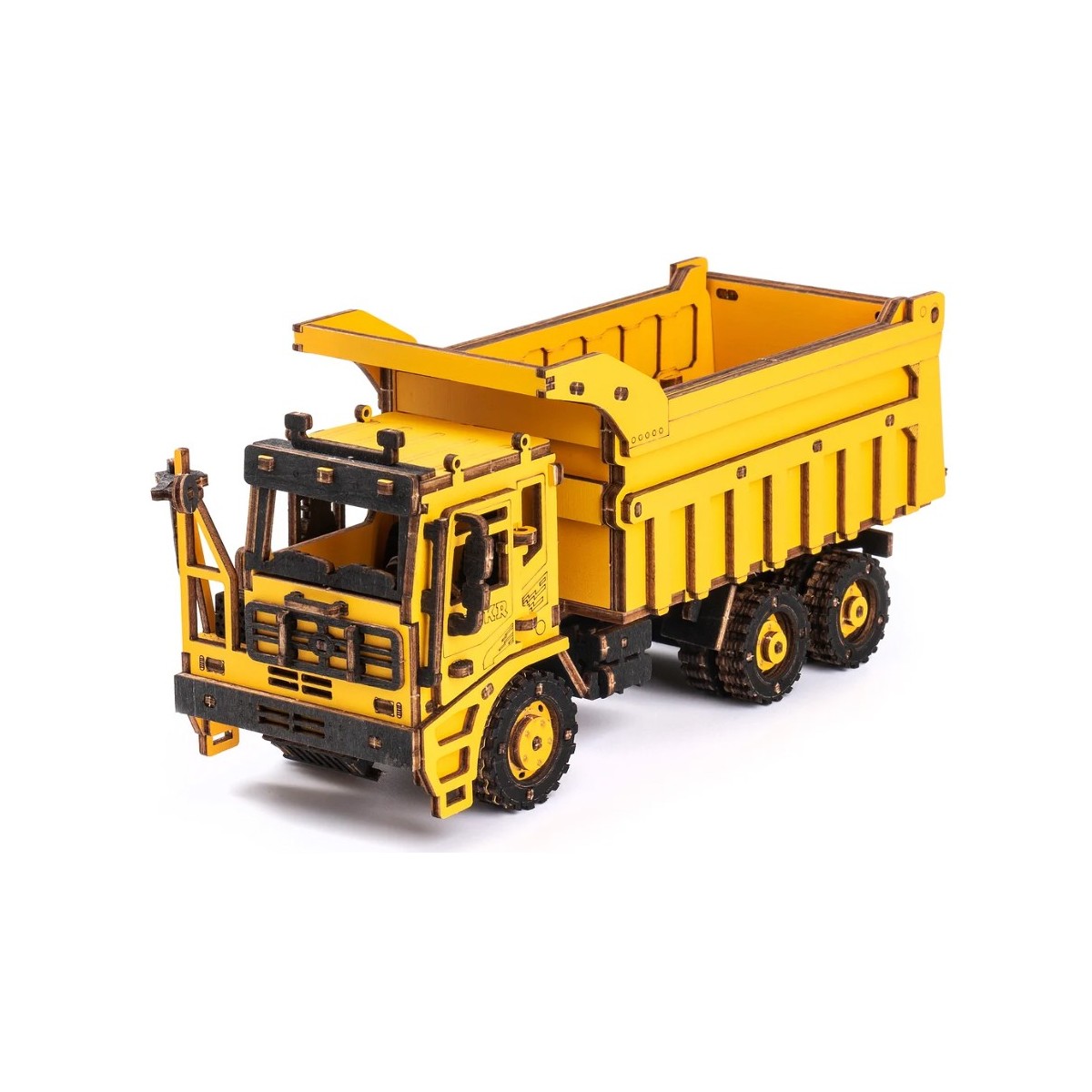 Maquette en bois Camion benne jaune