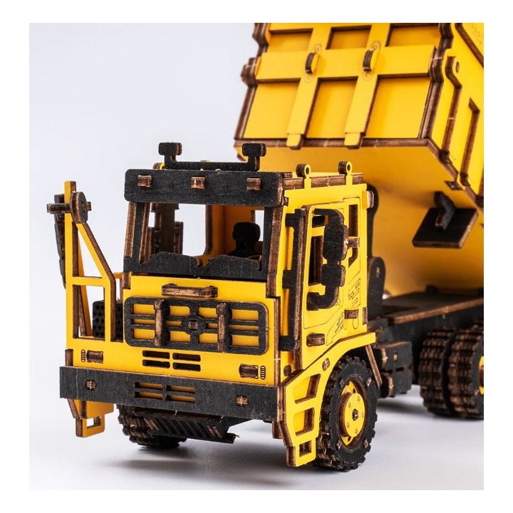 Maquette en bois Camion benne jaune
