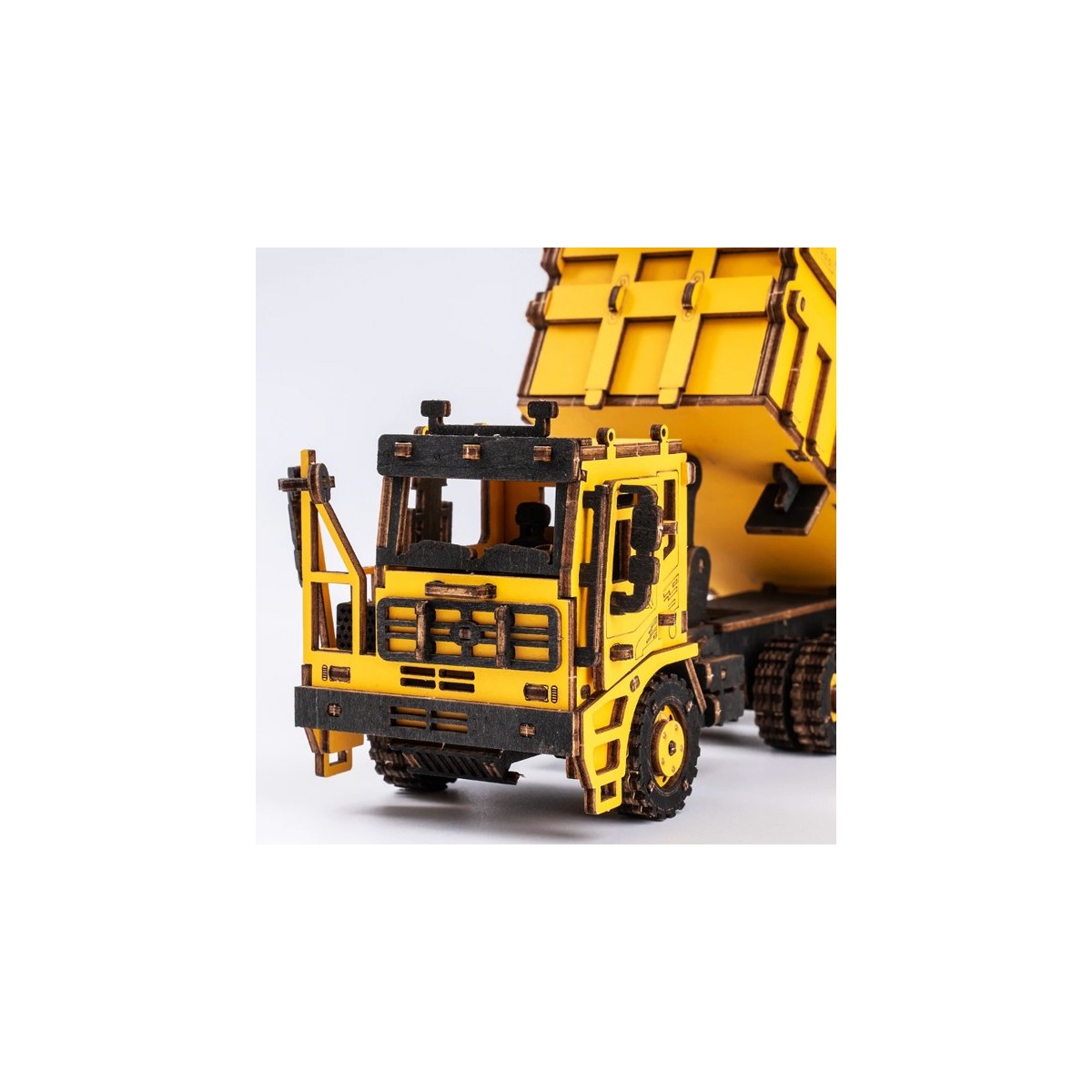 Maquette en bois Camion benne jaune