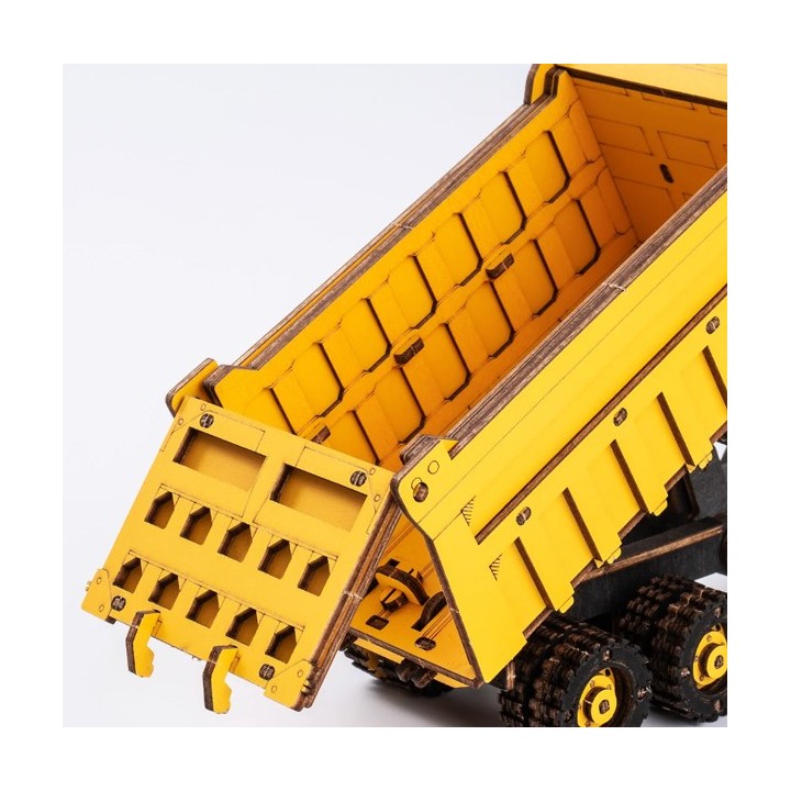 Maquette en bois Camion benne jaune