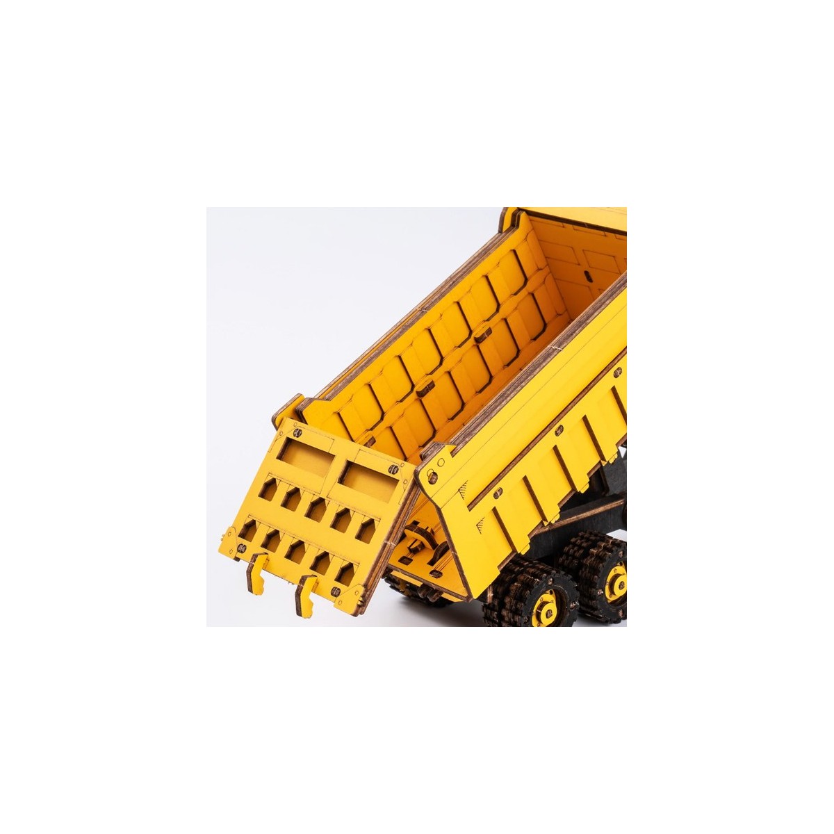 Maquette en bois Camion benne jaune