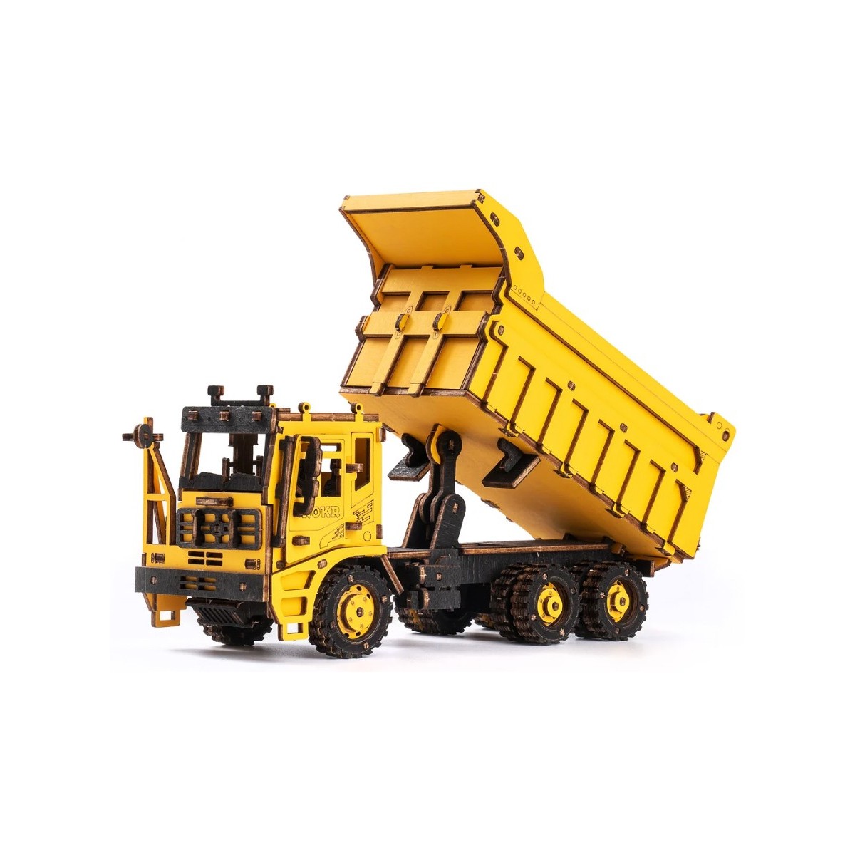 Maquette en bois Camion benne jaune