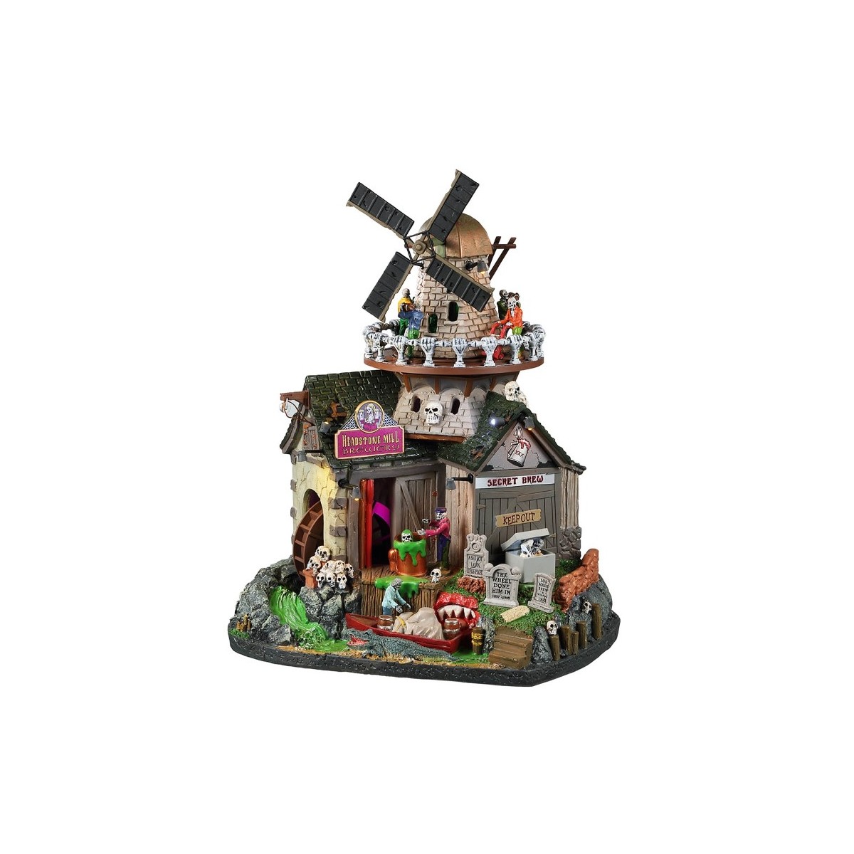 Moulins Squelettes animés lumineux sonores Lemax Halloween