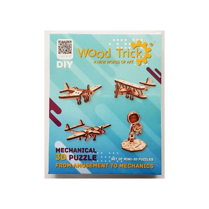 Maquettes en bois Avions et astronaute Lot de 4