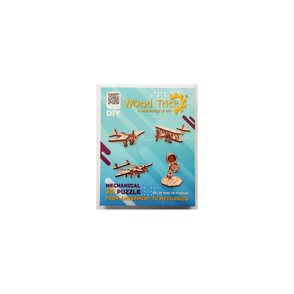 Maquettes en bois Avions et astronaute Lot de 4