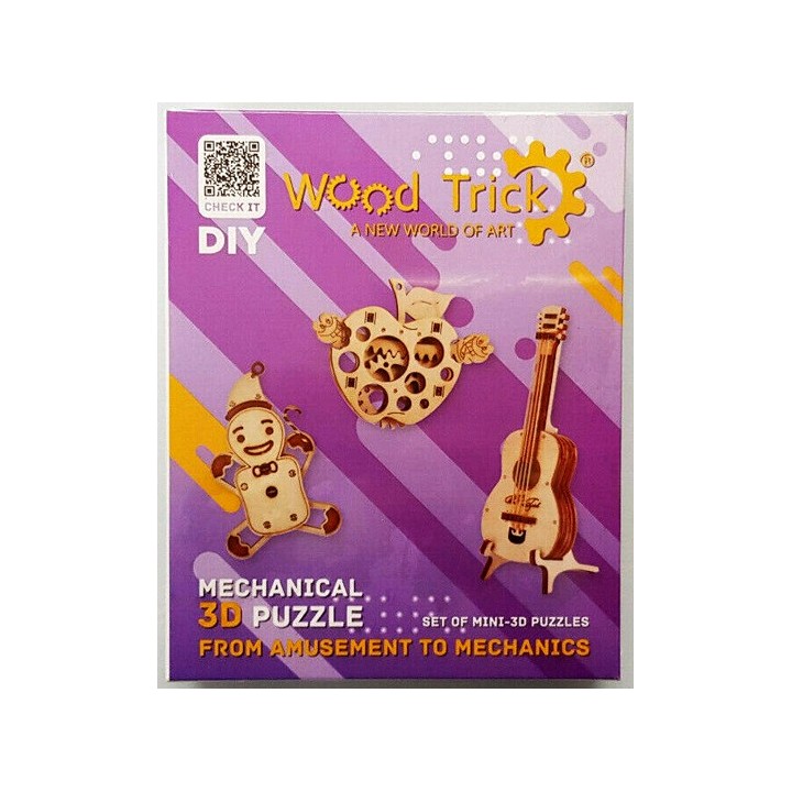 Maquettes en bois Lot de 3 (pomme, bonhomme, guitare)