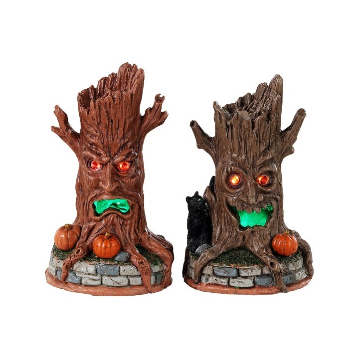 Troncs d'arbres hantés lumineux Lot de 2 Lemax Halloween