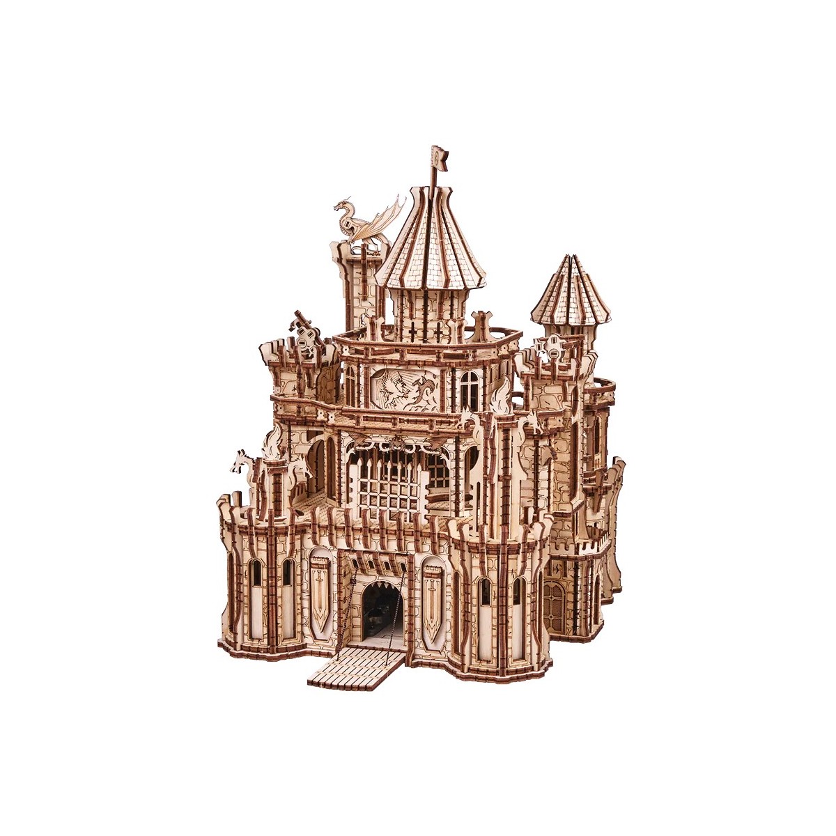 Maquette en bois Château fort animé lumineux musical