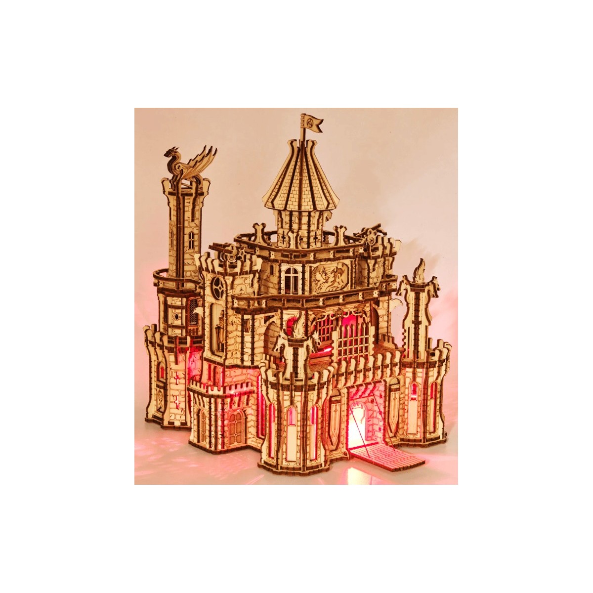 Maquette en bois Château fort animé lumineux musical