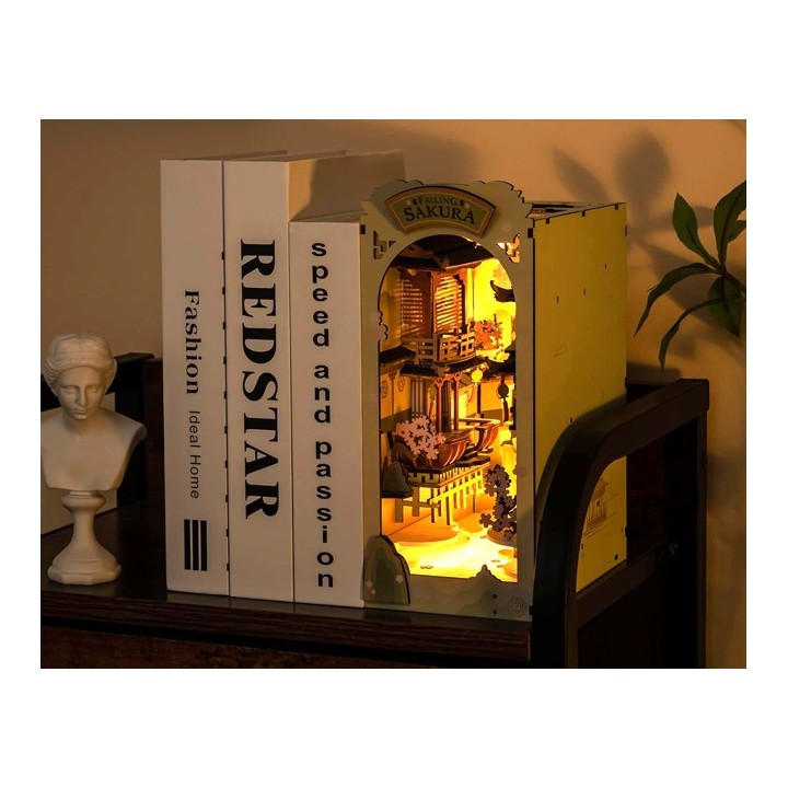 Maquette en bois lumineuse Serre-livres Japon cascade