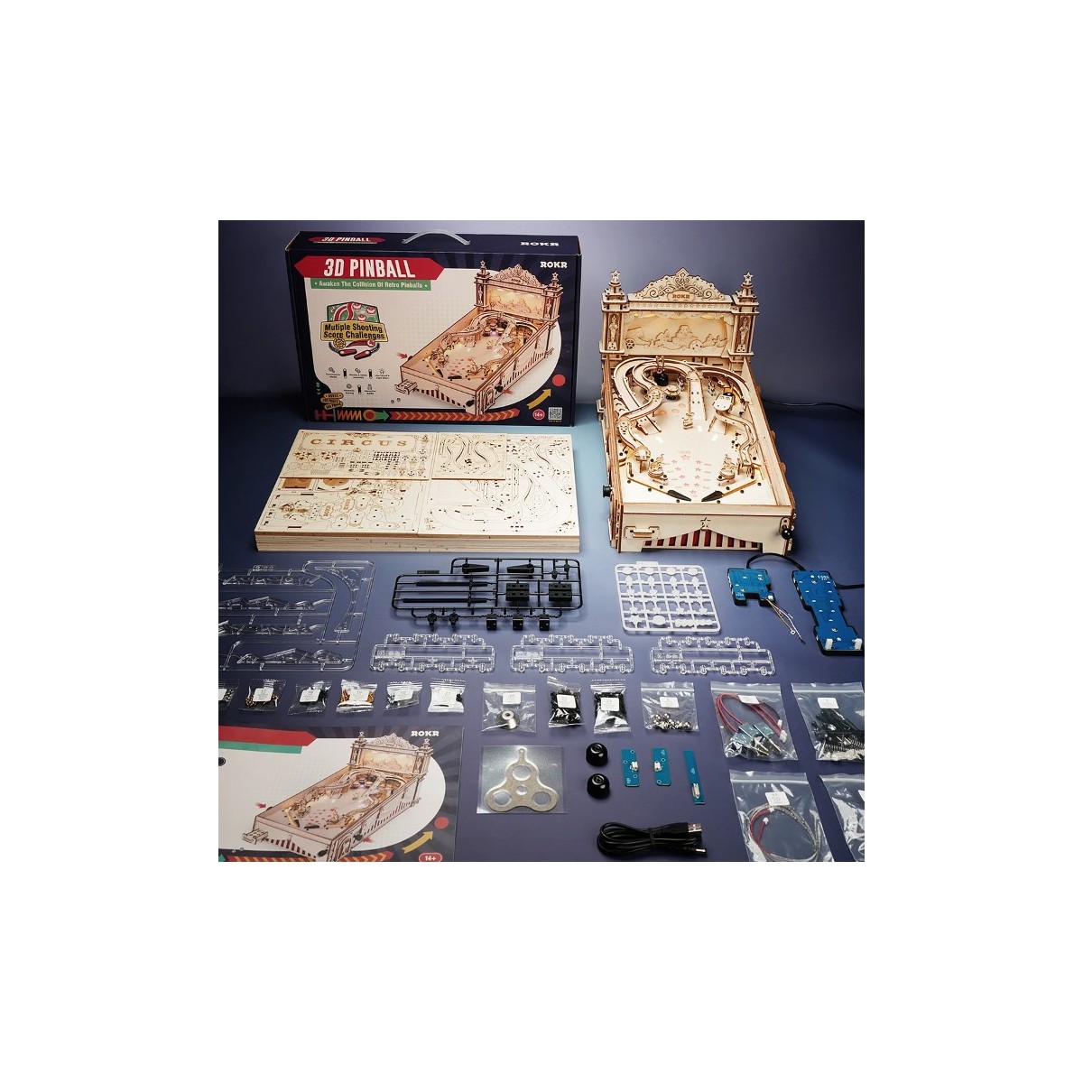 Maquette en bois Flipper animé lumineux musical