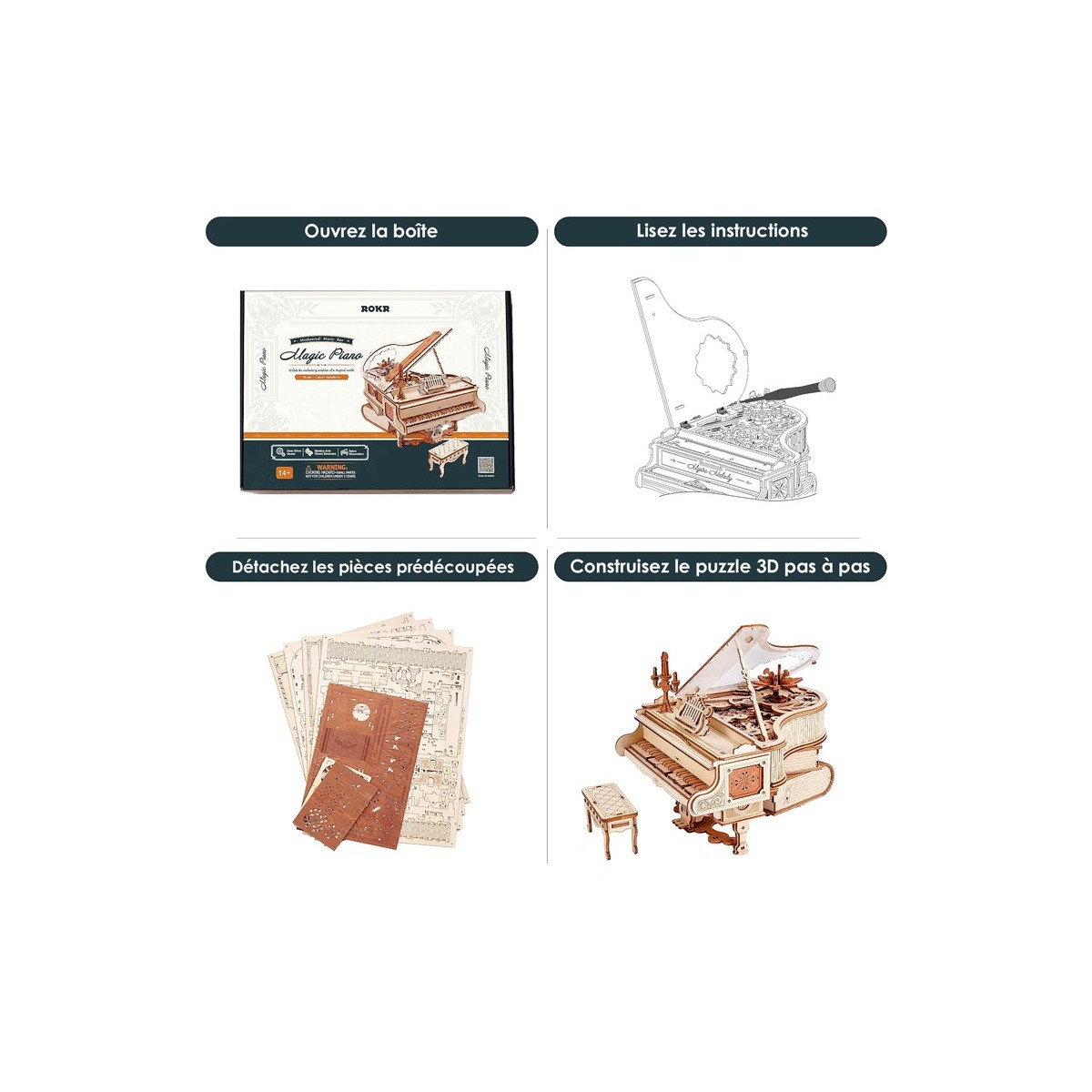 Maquette en bois Piano à queue animé musical