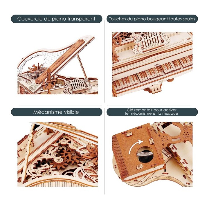 Maquette en bois Piano à queue animé musical