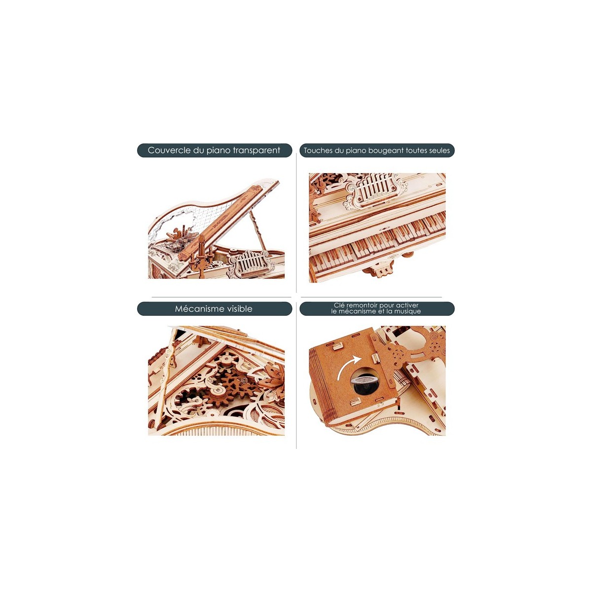 Maquette en bois Piano à queue animé musical