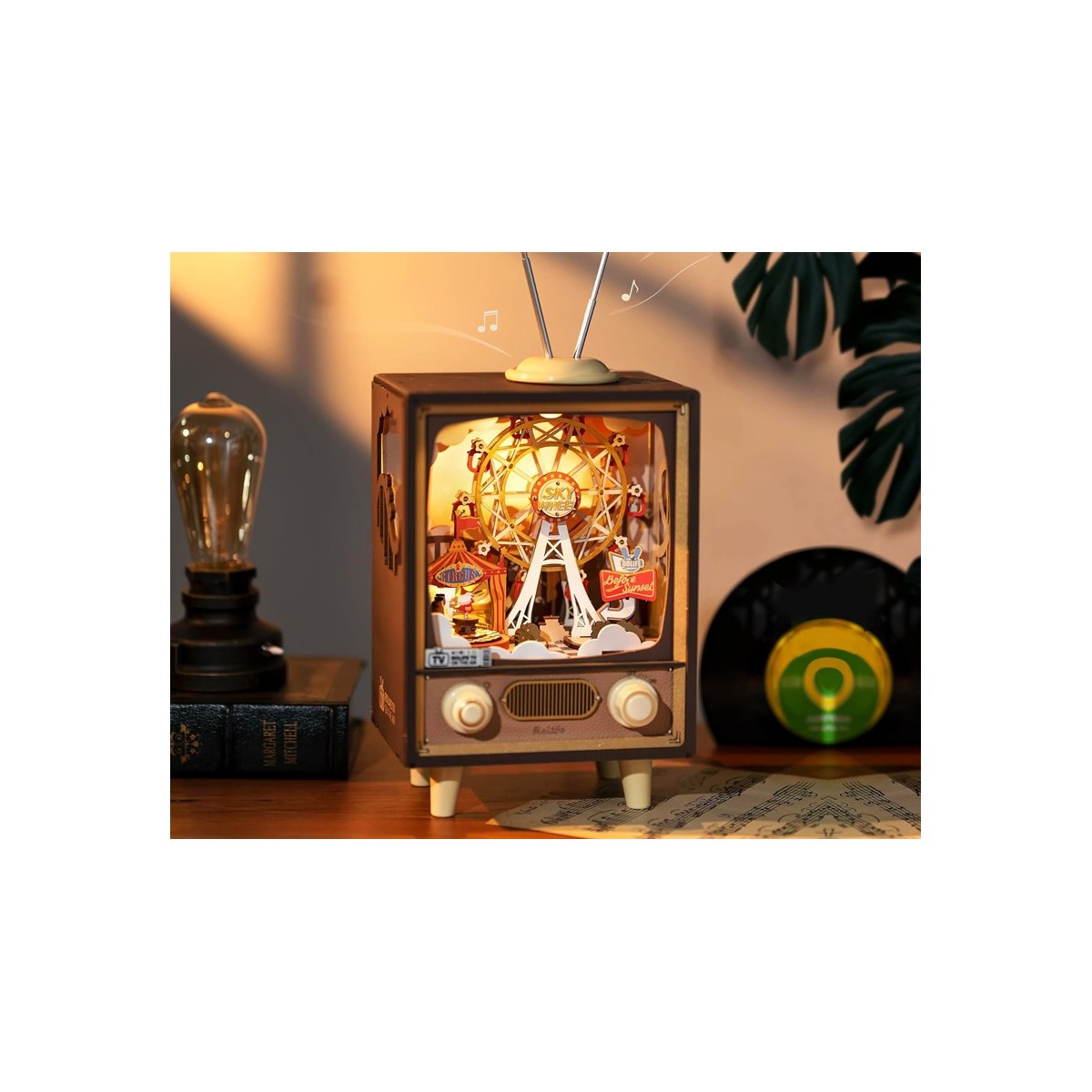 Maquette en bois lumineuse animée musicale Téléviseur fête foraine