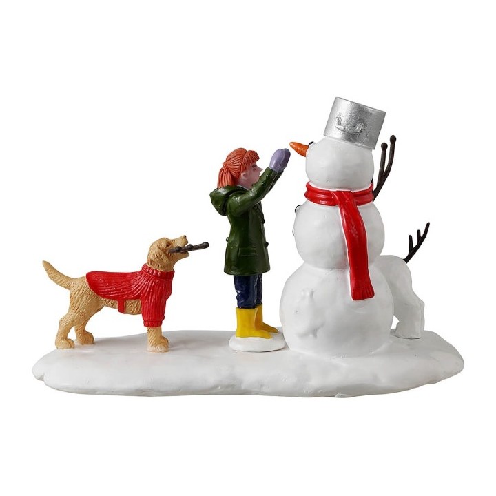 Fille chien Bonhomme de neige Lemax