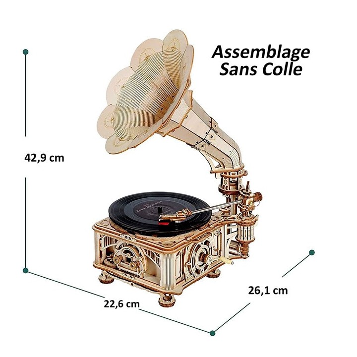 Maquette en bois motorisée Gramophone musical