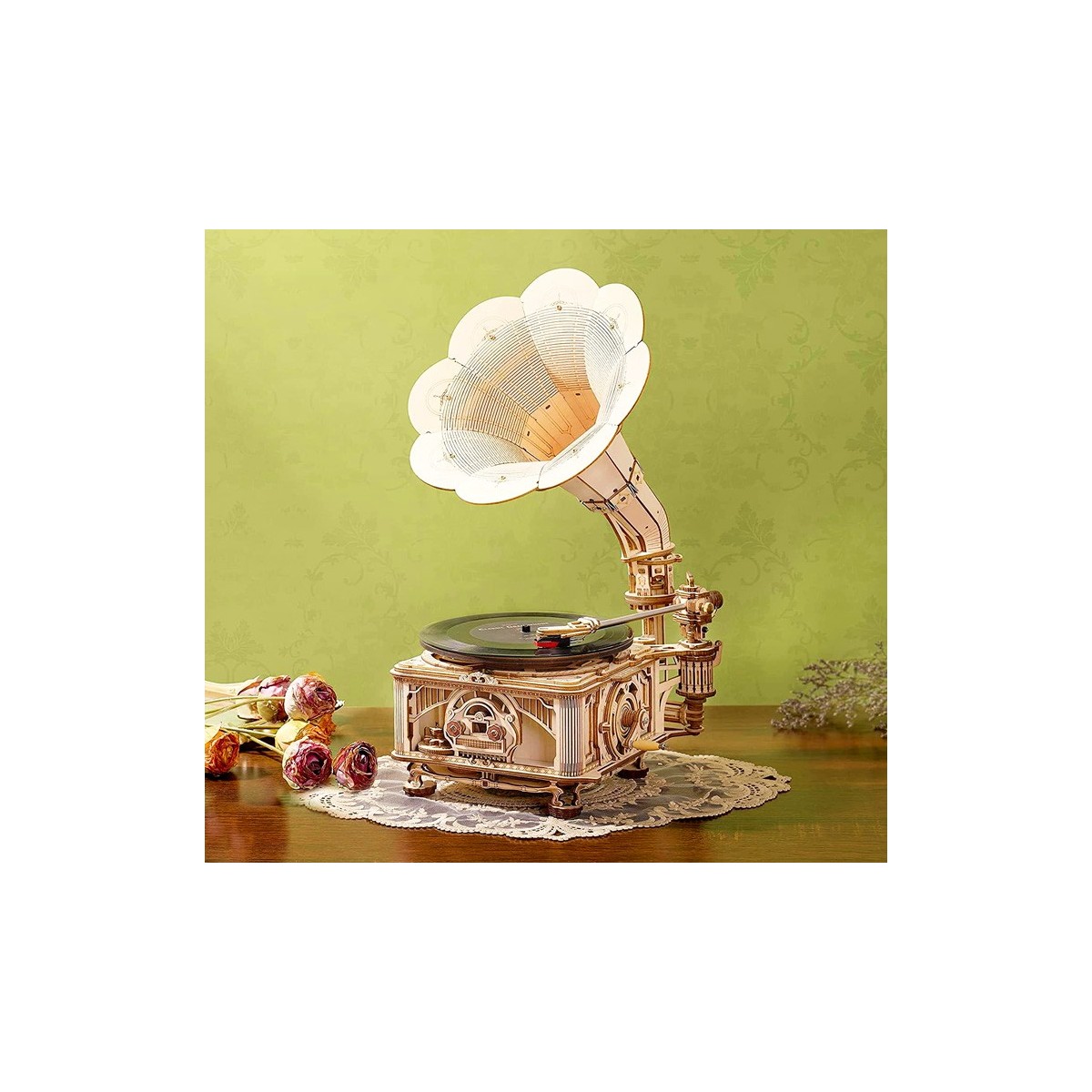 Maquette en bois motorisée Gramophone musical