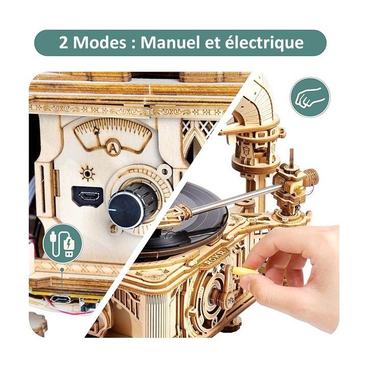 Maquette en bois motorisée Gramophone musical