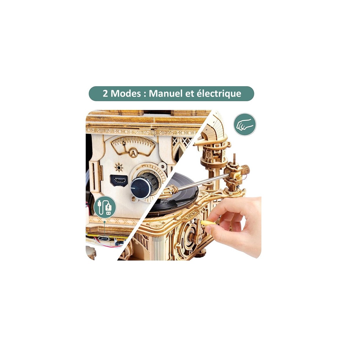 Maquette en bois motorisée Gramophone musical
