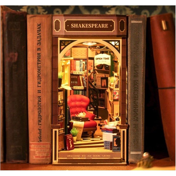 Maquette en bois lumineuse Serre-livres Librairie