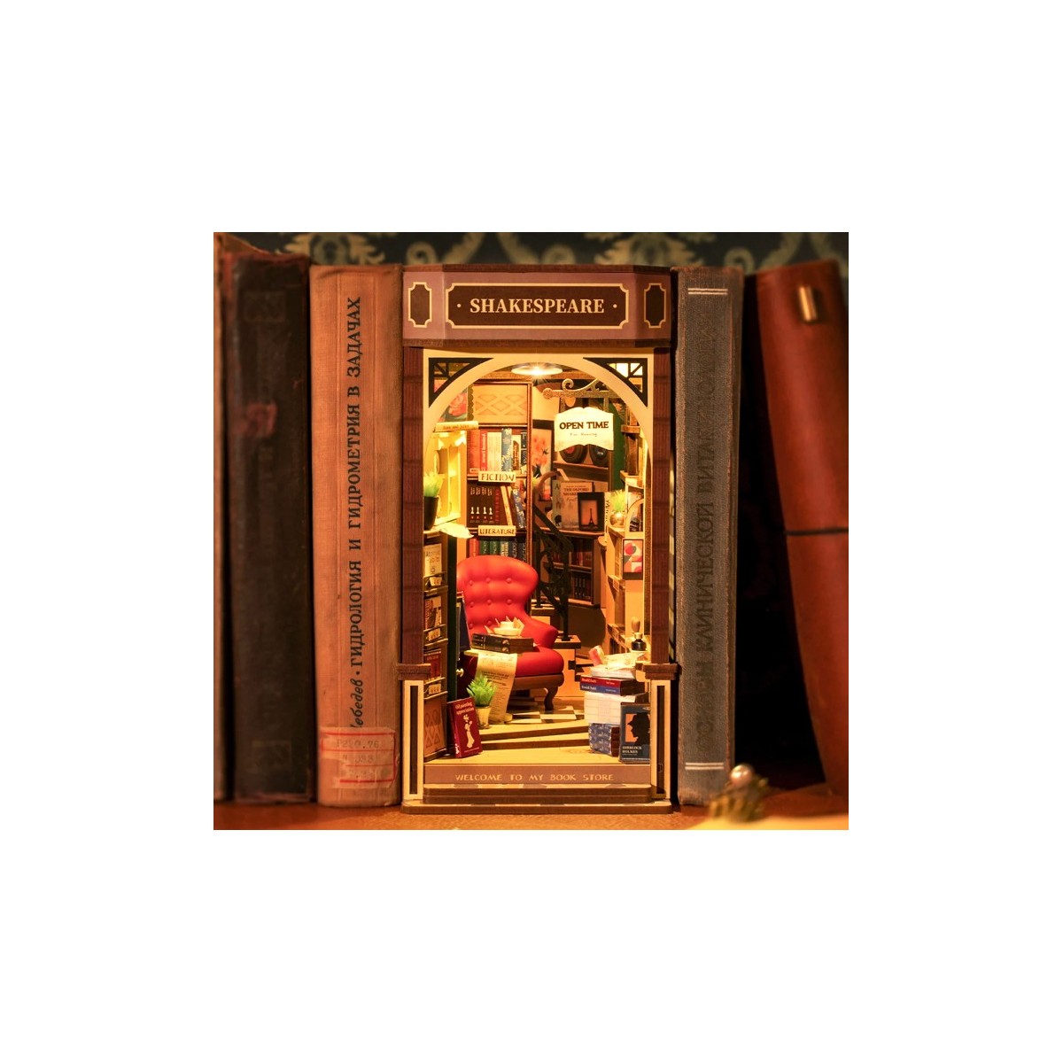 Maquette en bois lumineuse Serre-livres Librairie