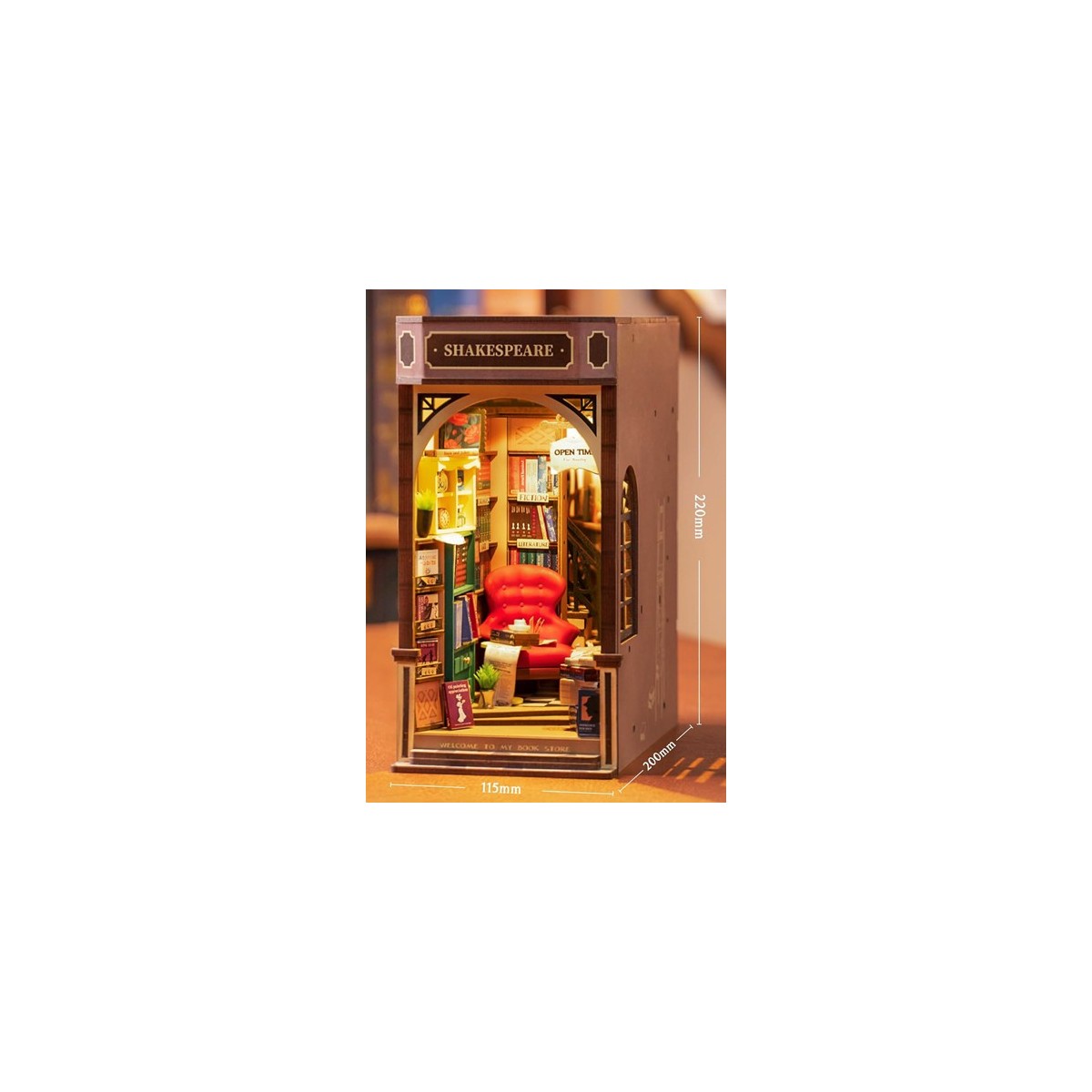 Maquette en bois lumineuse Serre-livres Librairie
