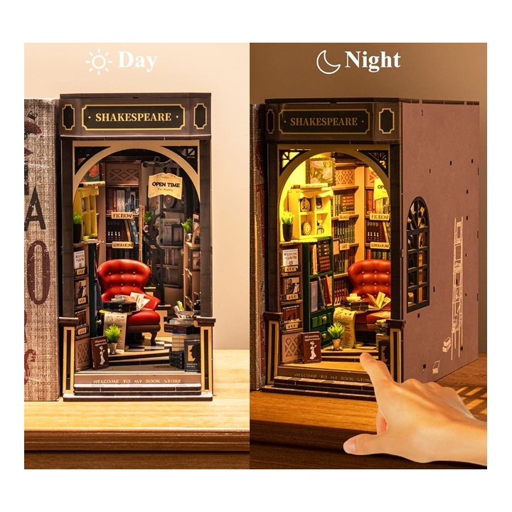 Maquette en bois lumineuse Serre-livres Librairie