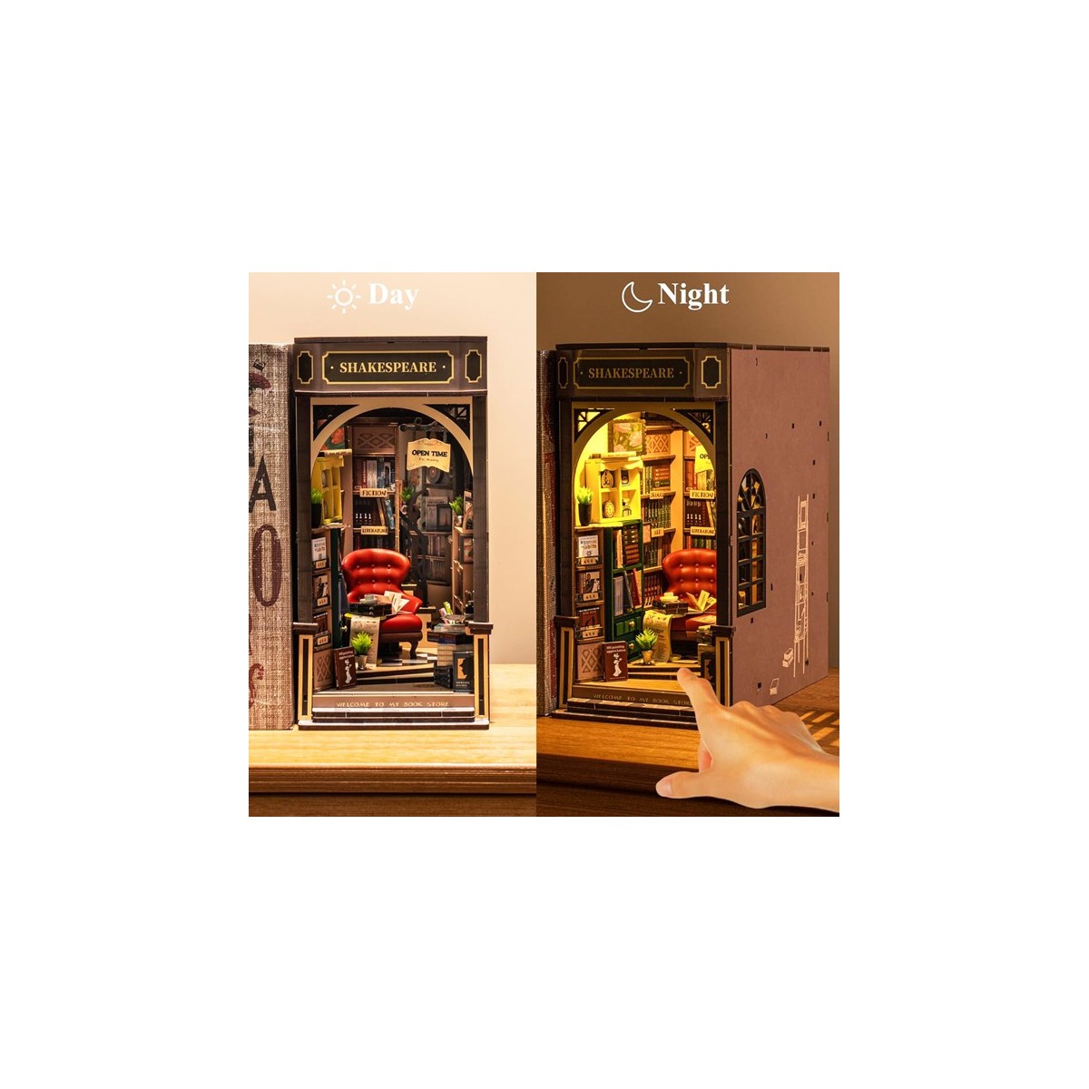 Maquette en bois lumineuse Serre-livres Librairie