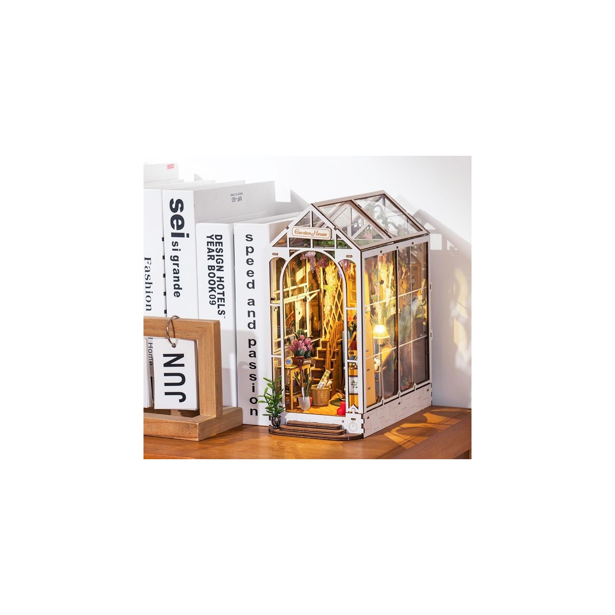 Maquette en bois lumineuse Serre-livres Véranda