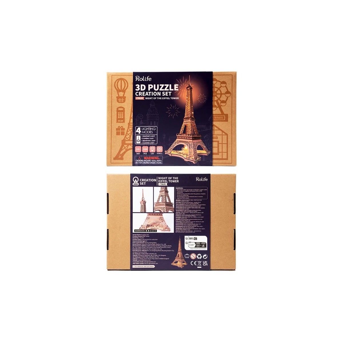 Maquette en bois Tour Eiffel lumineuse 53 cm