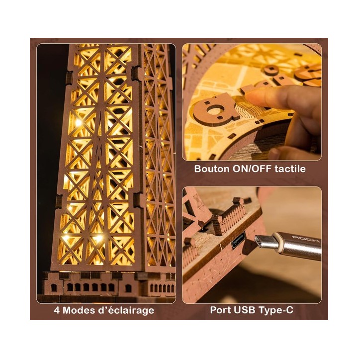 Maquette en bois lumineuse Tour Eiffel 53 cm