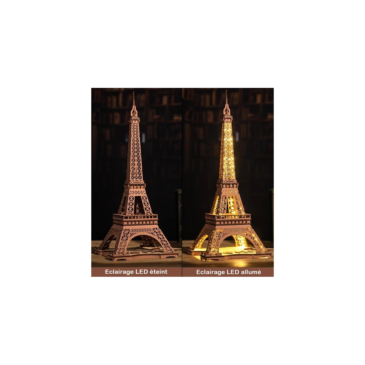 Maquette en bois Tour Eiffel lumineuse 53 cm